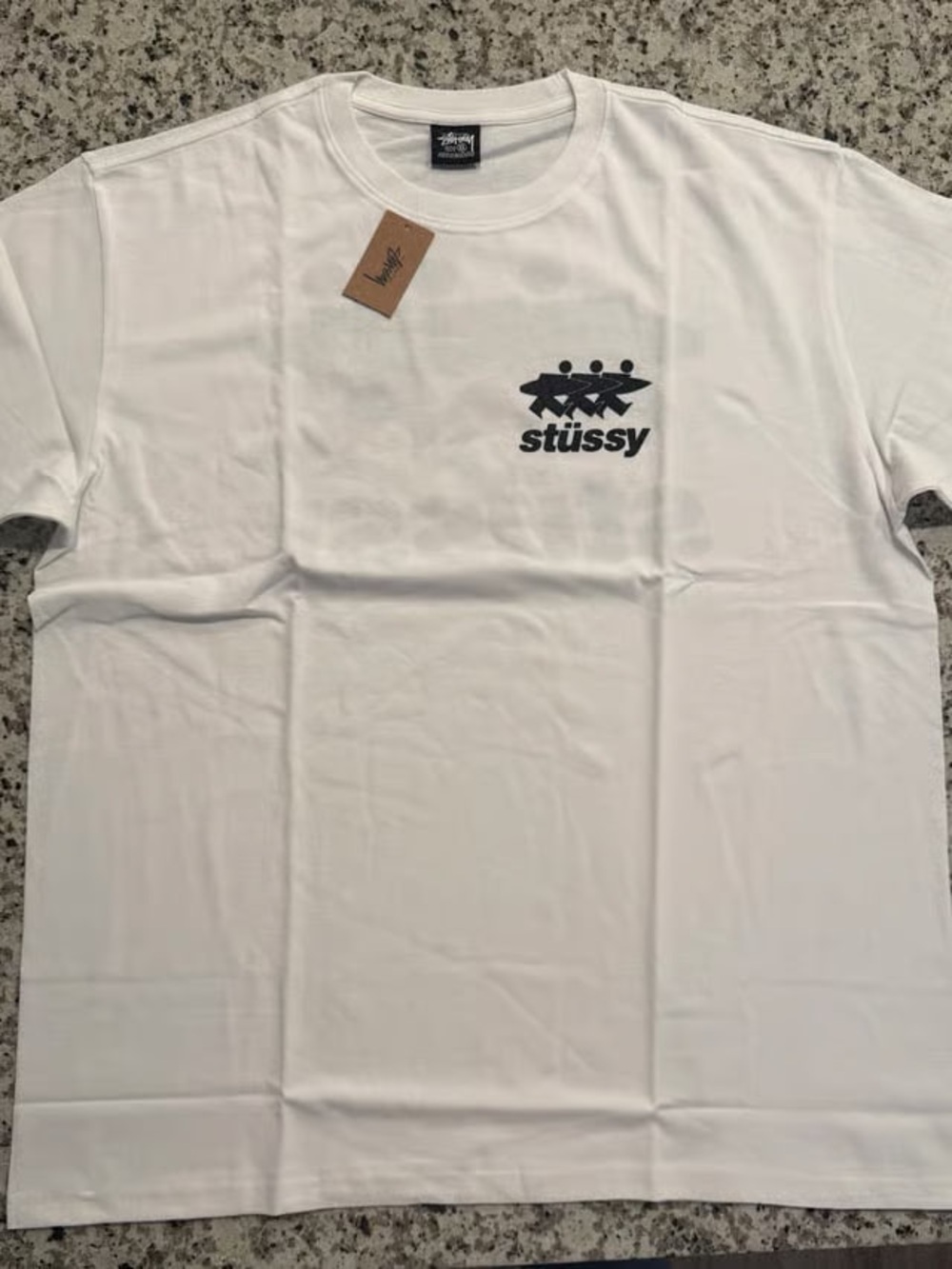 Stussy White Short Sleeve Tee with Black Logo